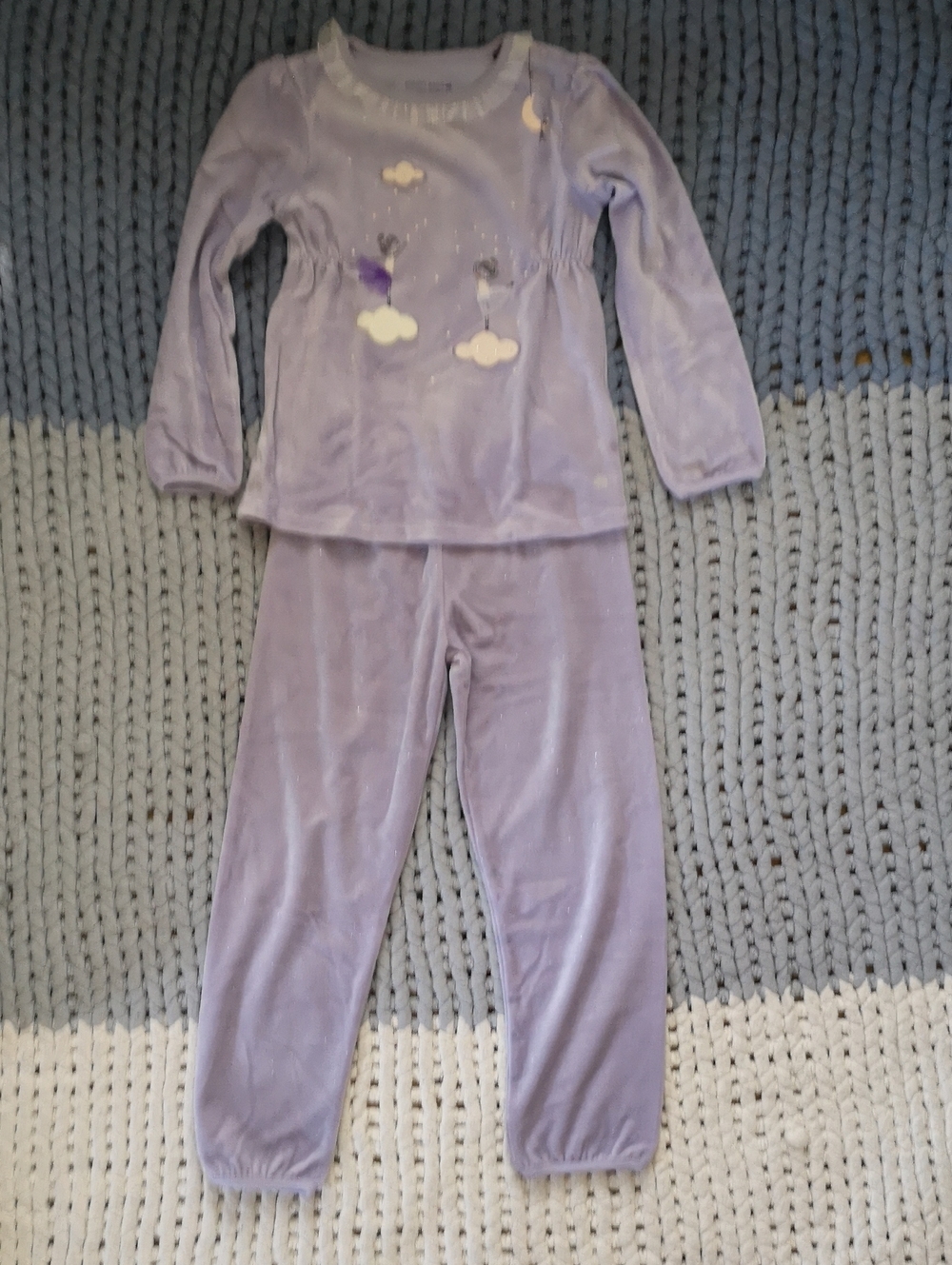 Girls Lilac Velour Cloud-Print Pajama Set
